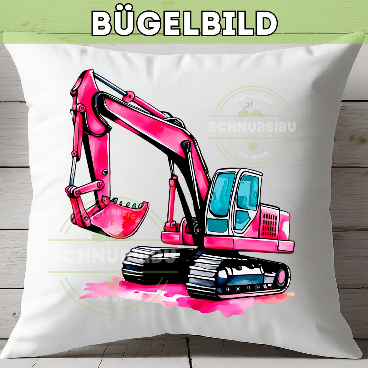 Bügelbild Bagger pink